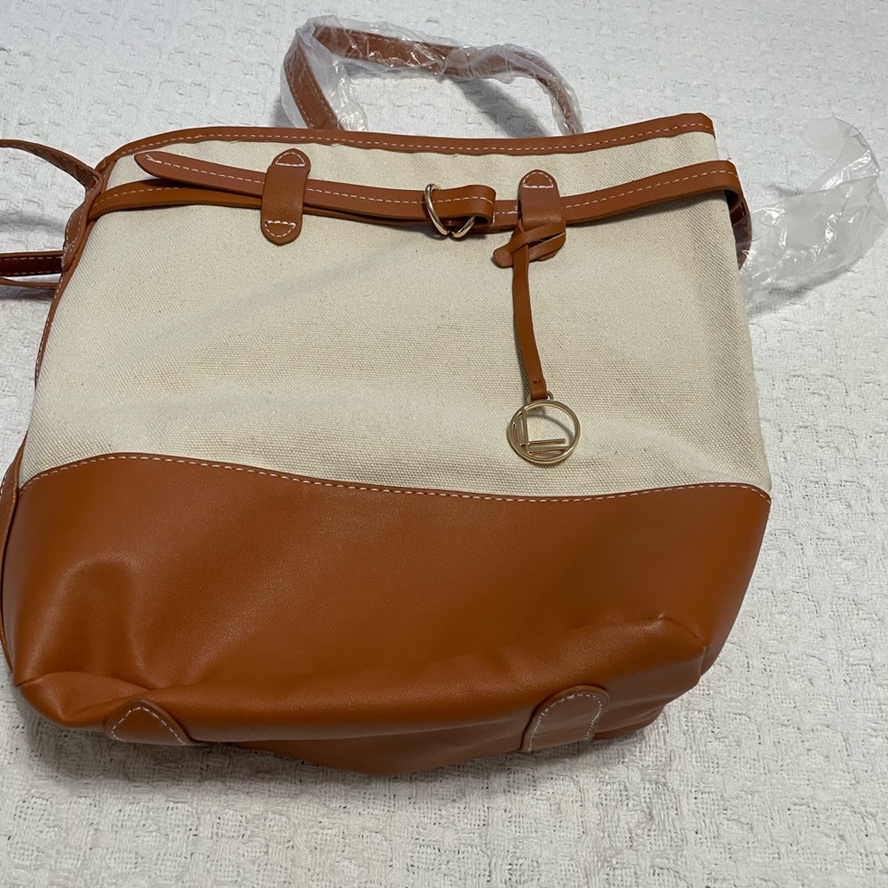 Loulu Elegant Tan and Cream‎ Canvas Buckle Bag~ Casual for on the go